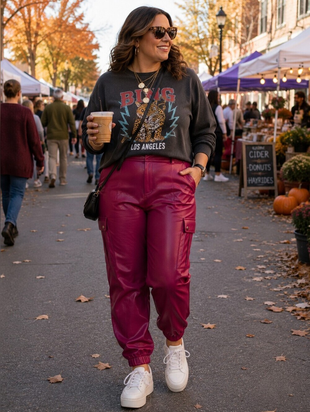 Nina Parker x Macy's Faux Leather Cargo Jogger Pants Sangria 16W NWT Plus Size